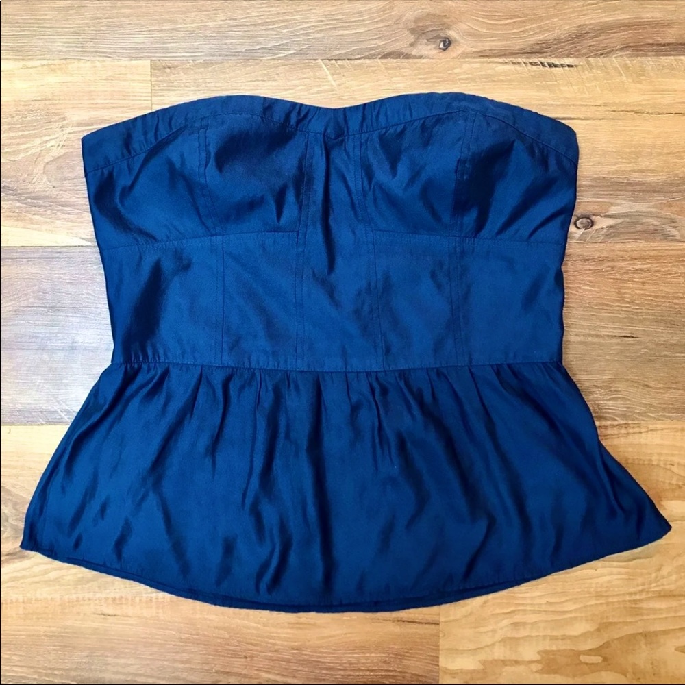 AE Silky Peplum Navy Strapless corset top M